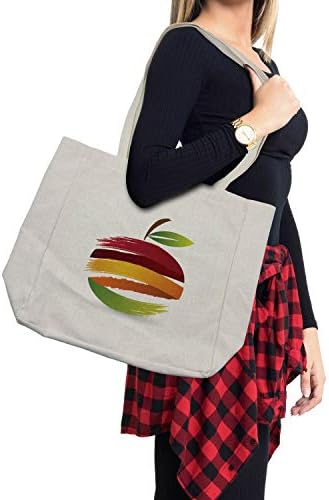 Ambesonne Gyümölcs Bevásárló Táska, Elvont Színes Csíkok Friss Apple Design Ökológia, Környezetvédelem