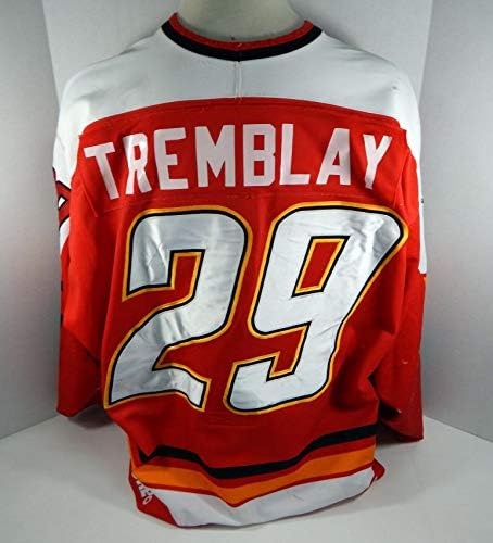 1998-00 Baie-Comeau Drakkar Eric Tremblay 29 Játékban Használt Piros Jersey - Játék Használt NHL-Mezek