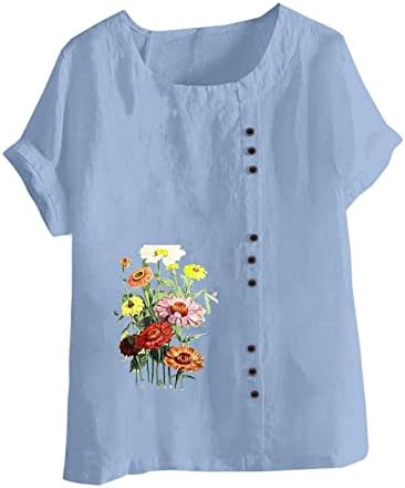 Plus Size Felső Tshirt a Lányok Rövid Ujjú Csónak Nyakú Pamut Ágynemű Százszorszép Virág Grafikus Alkalmi