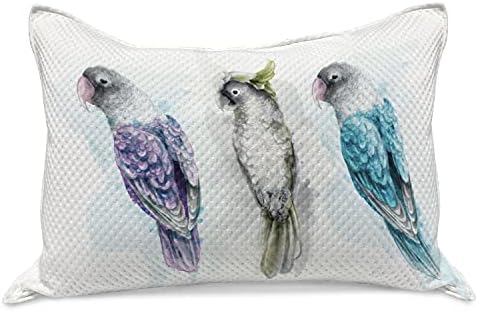 Ambesonne Madarak Kötött Paplan Pillowcover, Színes, Egzotikus Papagájok, Akvarell Trópusi Állat Egyszerű