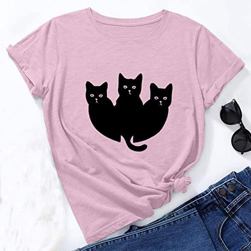 Női Macska Nyomtatás Laza Fit Maximum Sleeve Blúzok Tshirts Rövid Ujjú Aranyos Állat Esik Nyári Felsők