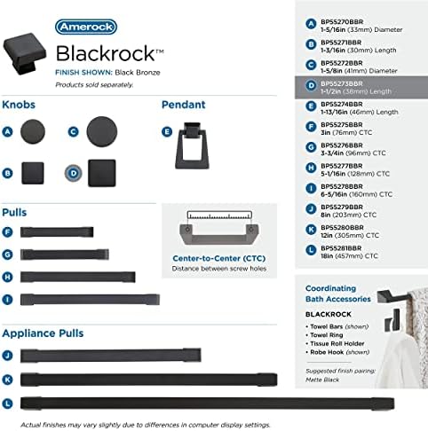 Amerock | Szekrény Gomb | Fekete-Bronz | 1-1/2 hüvelyk (38 mm) Hossz | Blackrock | 1 Csomag | Fiókban