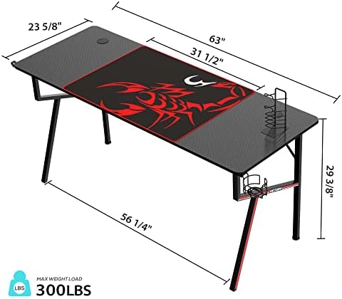 EE EUREKA ERGONOMIKUS Játék Asztal 63 es, K-Alakú Számítógépes Asztal Nagy egérpad, Játék Setup Hosszú