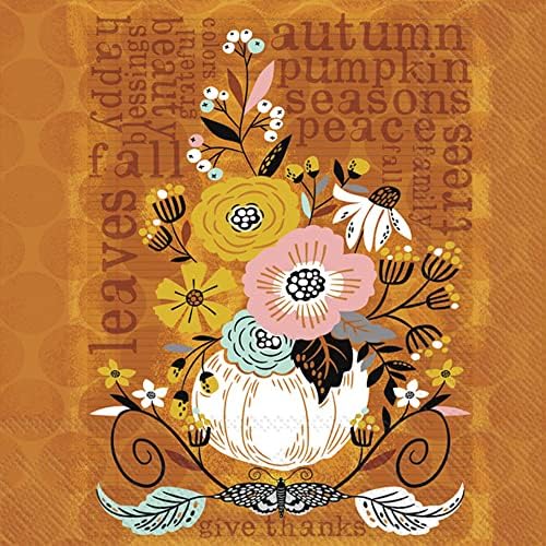 Boston Nemzetközi IHR Virágos Őszi Őszi Hálaadás 3-Rétegű Papír Szalvéták, 20-Gróf Ebéd Méret, Őszi Levelek