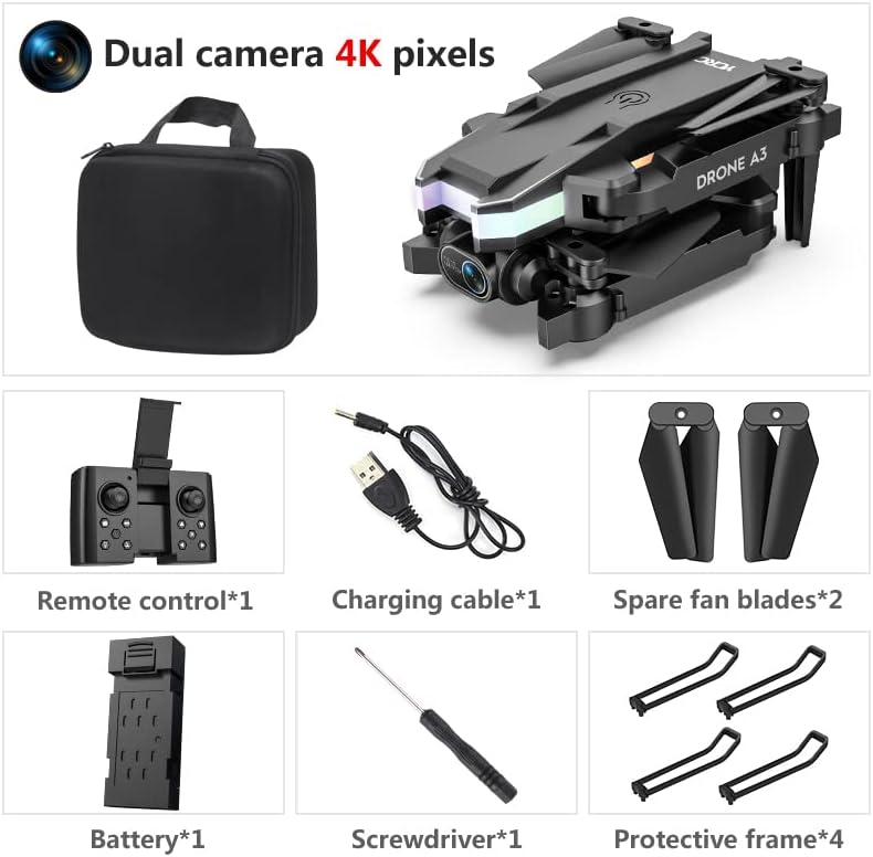 Dual kamera 4K HD FPV Drón, Távirányító Játékok, Születésnapi Ajándékok Fiúk Lányok Magasság tart fej