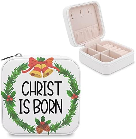Krisztus születése Karácsony Ékszeres Doboz, Virágos Koszorú PU Kis Hordozható Utazási Esetben Ünnepi