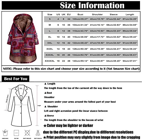 COKUERA Női Téli Kabát ok-Okozati Hosszú Ujjú Cipzáras Kapucnis Kabát Vastag Plüss Retro Geometriai Nyomtatás