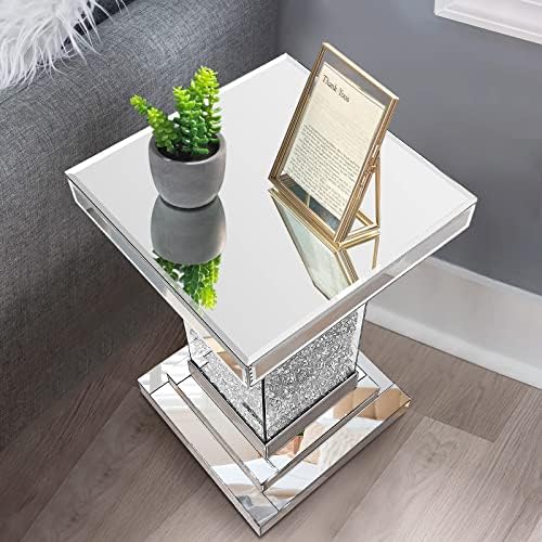 Pregaspor Ezüst Tükrös kisasztal,Négyzet alakú Tükrös Asztalon a Crystal Inlay, Modern, Gyönyörű Tükrös