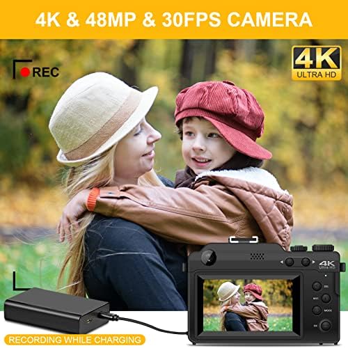 Digitális Fényképezőgép 4K 48MP Vlogging Kamera a YouTube-on a 64 GB TF Kártya Anti-Shake & Autofókusz
