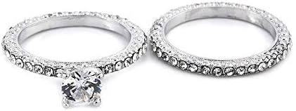 A Nők Fehér Zafír 925 Ezüst Gyűrű Készlet Esküvő, Eljegyzés, Ékszerek, Ajándék Sz6-10 (7)