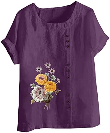 Vászon Maximum a Nők 2023 Nyári Trendi Blúz Tshirt Virágok Tunika Póló Rövid Ujjú Ing Plus Size Gombot