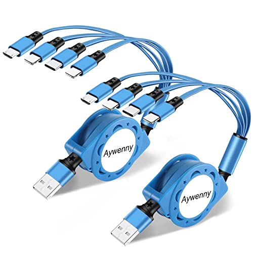 2 Csomag 4 az 1-ben Multi Visszahúzható USB Töltő Kábel,3A Több Töltés Kábel Adapterrel Dual Telefon/USB-C/Micro-USB