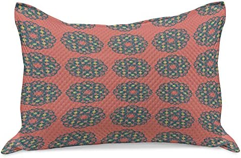 Ambesonne Geometriai Kötött Paplan Pillowcover, Virágos Témájú Illusztráció, Retro Design, Standard Queen