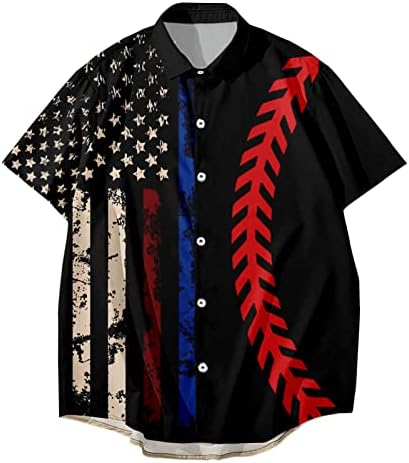Férfi Amerikai Zászló Gomb Lefelé Alkalmi Ingek Rövid Ujjú Hawaii Vicces Pólók Baseball Nyomtatás Holiday