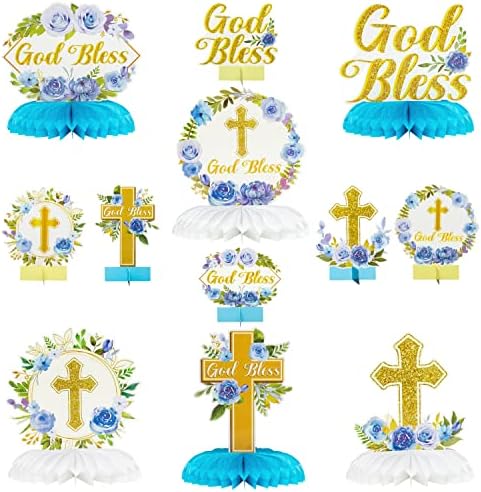 12 Db Kék Virágos Isten Áldja Meg A Keresztség Fél Honeycomb Asztaldíszek Honeycomb Asztaldíszek Isten