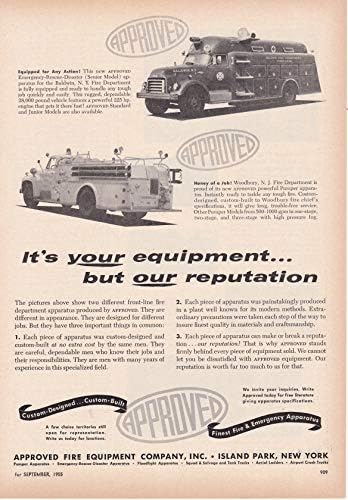 1955 Eredeti Magazin Nyomtatás Hirdetés Jóváhagyott Tűzoltó Berendezések Baldwin NY Woodbury NJ