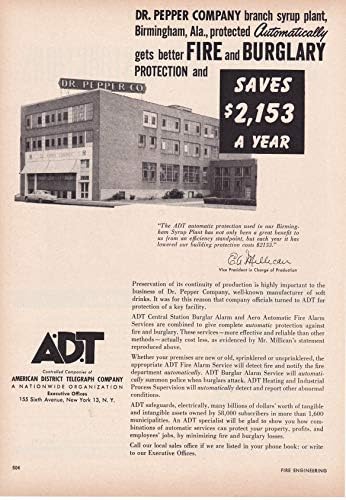 1955 Eredeti Magazin Nyomtatás Hirdetés ADT Tűz, Betörés Riasztás Rendszer Birmingham Al