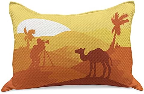 Ambesonne Utazási Kötött Paplan Pillowcover, Monokróm Elrendezés egy Sivatagi Táj, a Teve Savannah Ombre