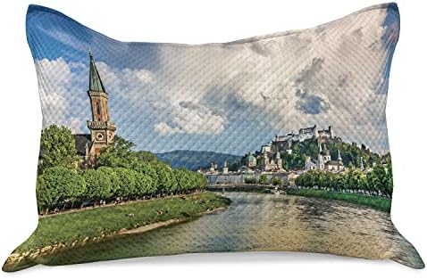 Ambesonne Európai Kötött Paplan Pillowcover, Történelmi Nyomtatási Európai Salzburg Földet, Felhős Ég,